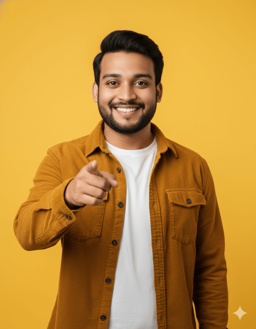Ai generated image of a man with yellow-orange background