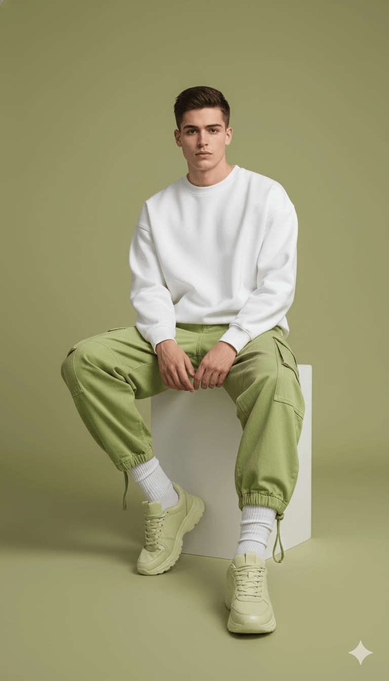 AI generated image of men in lemon green studio