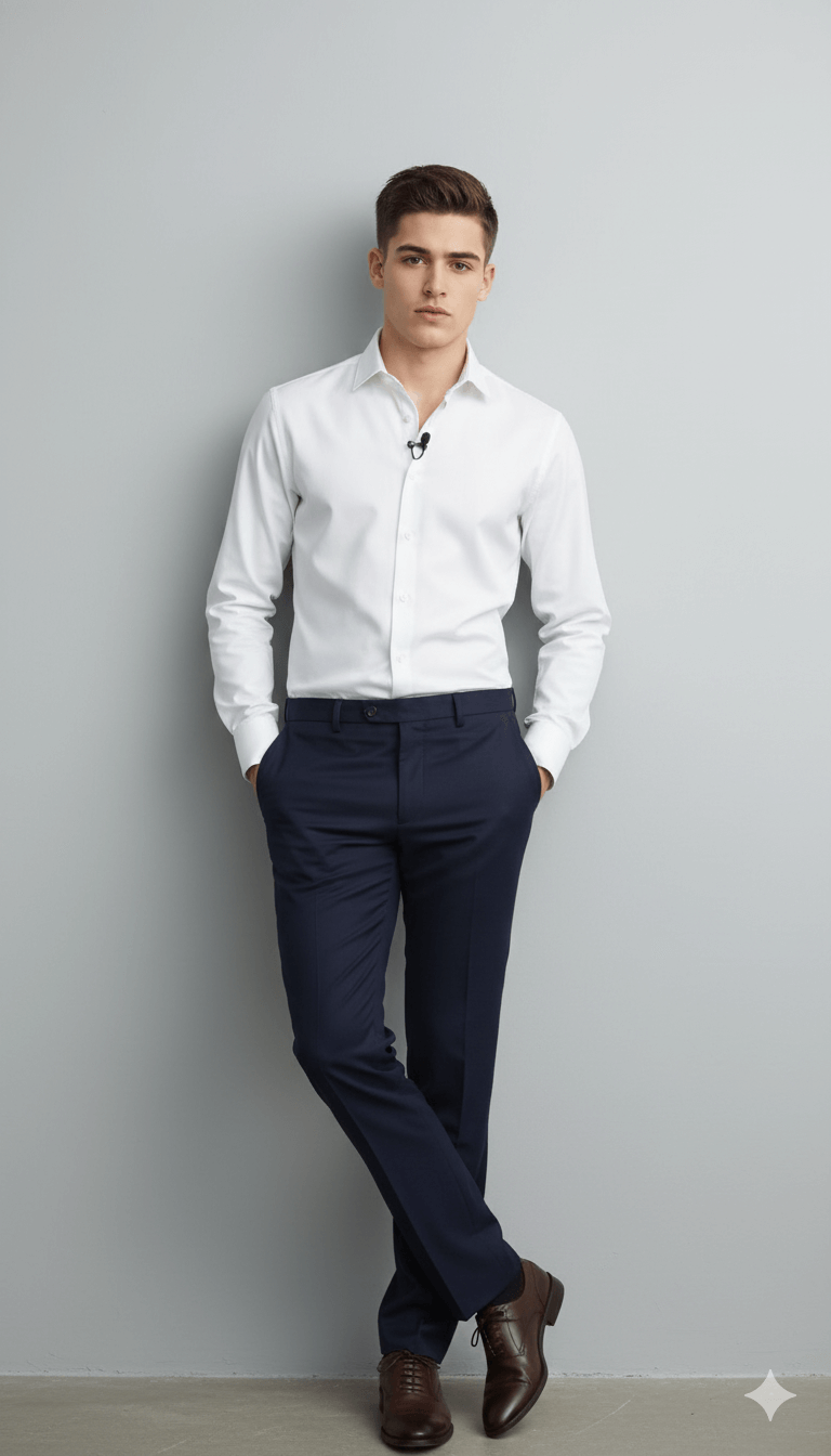 Ai generated image : men in white shirt and dark navy-blue trousers