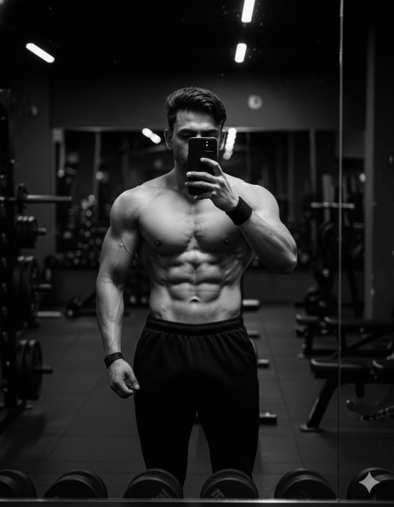 Ai generated image of a Muscular man takes selfie