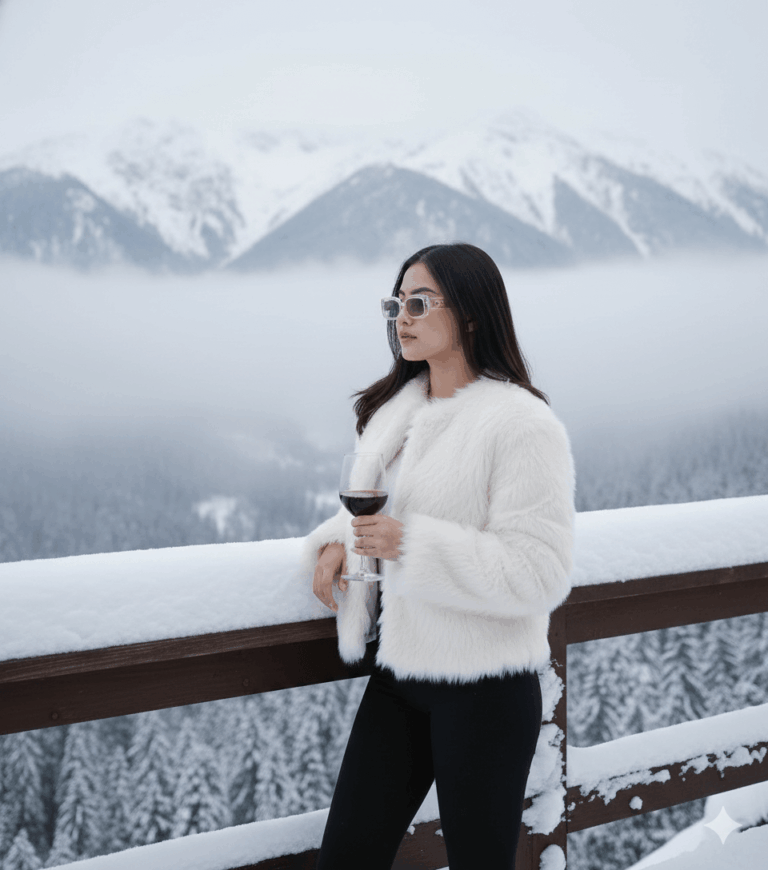 Ai generated image of women enjoys snowy view