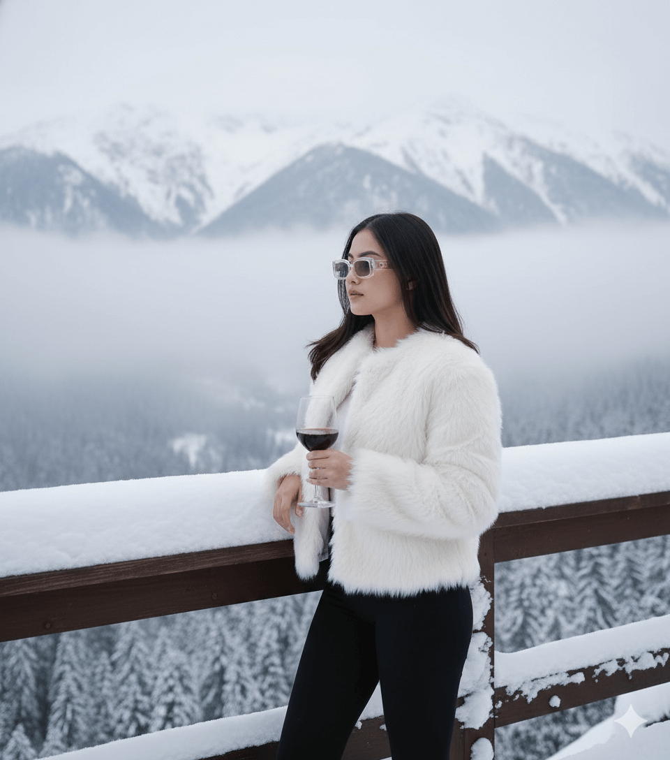 Ai generated image of women enjoys snowy view