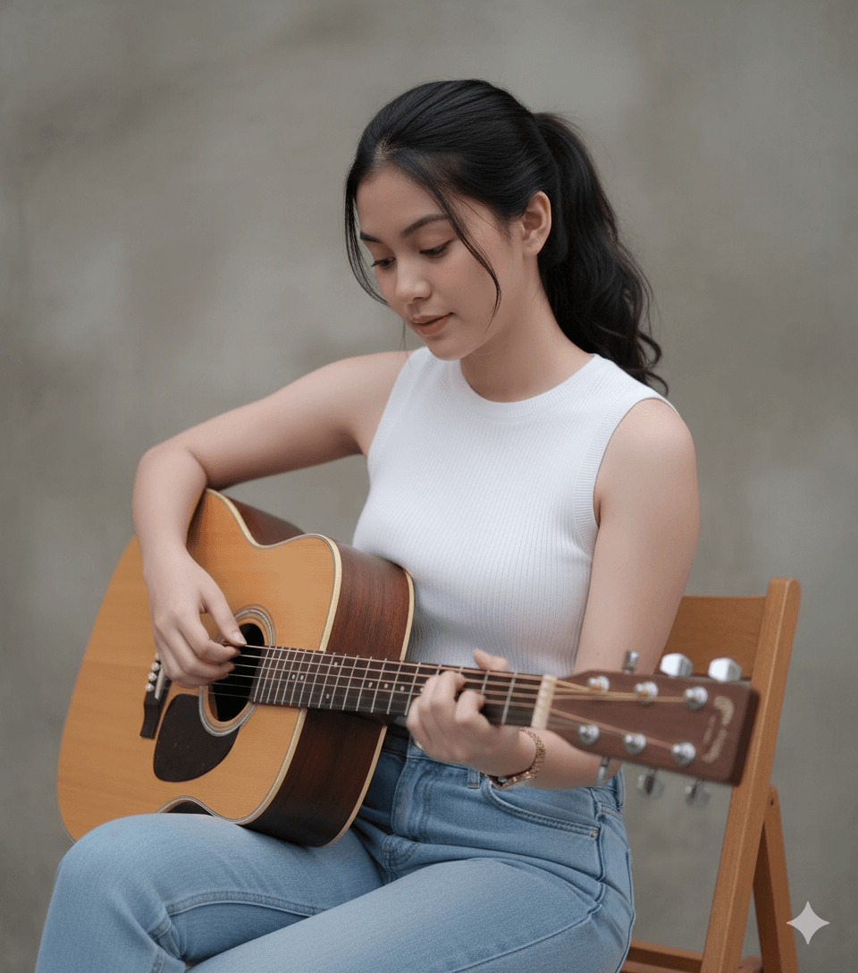 Ai generated image of Woman playing acoustic guitar