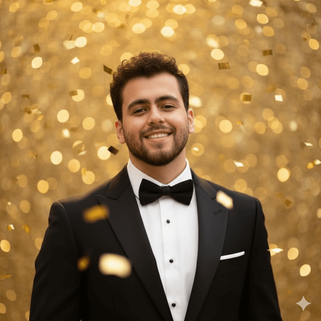 AI Generated result for: Golden Hour Tuxedo Portrait