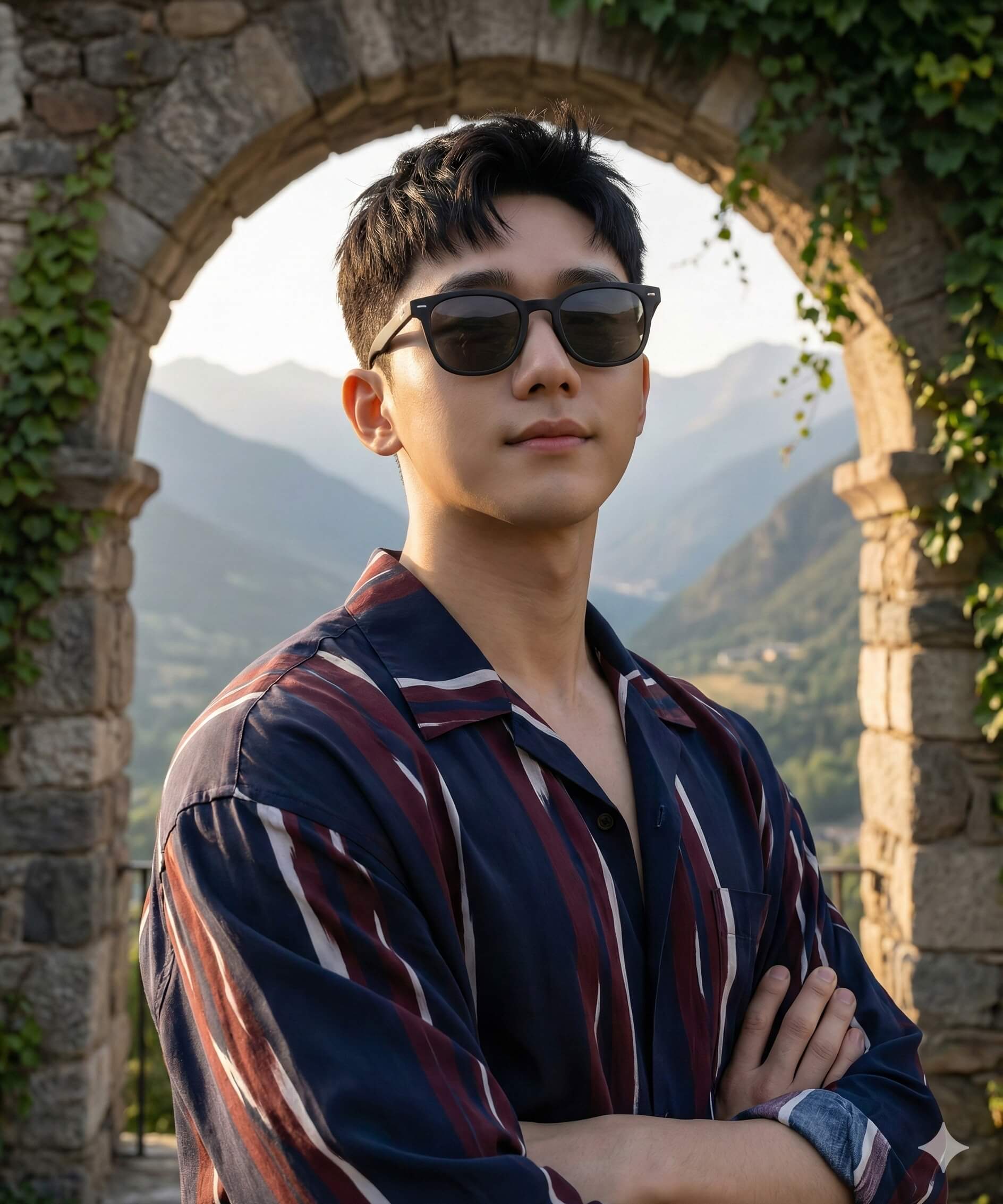 AI Generated result for: Arched frame, striped shirt