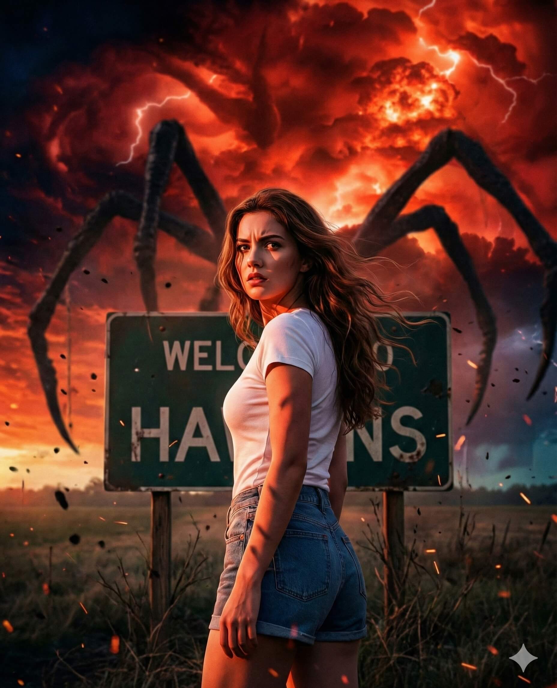 Ai generated image of a female character in stranger things style