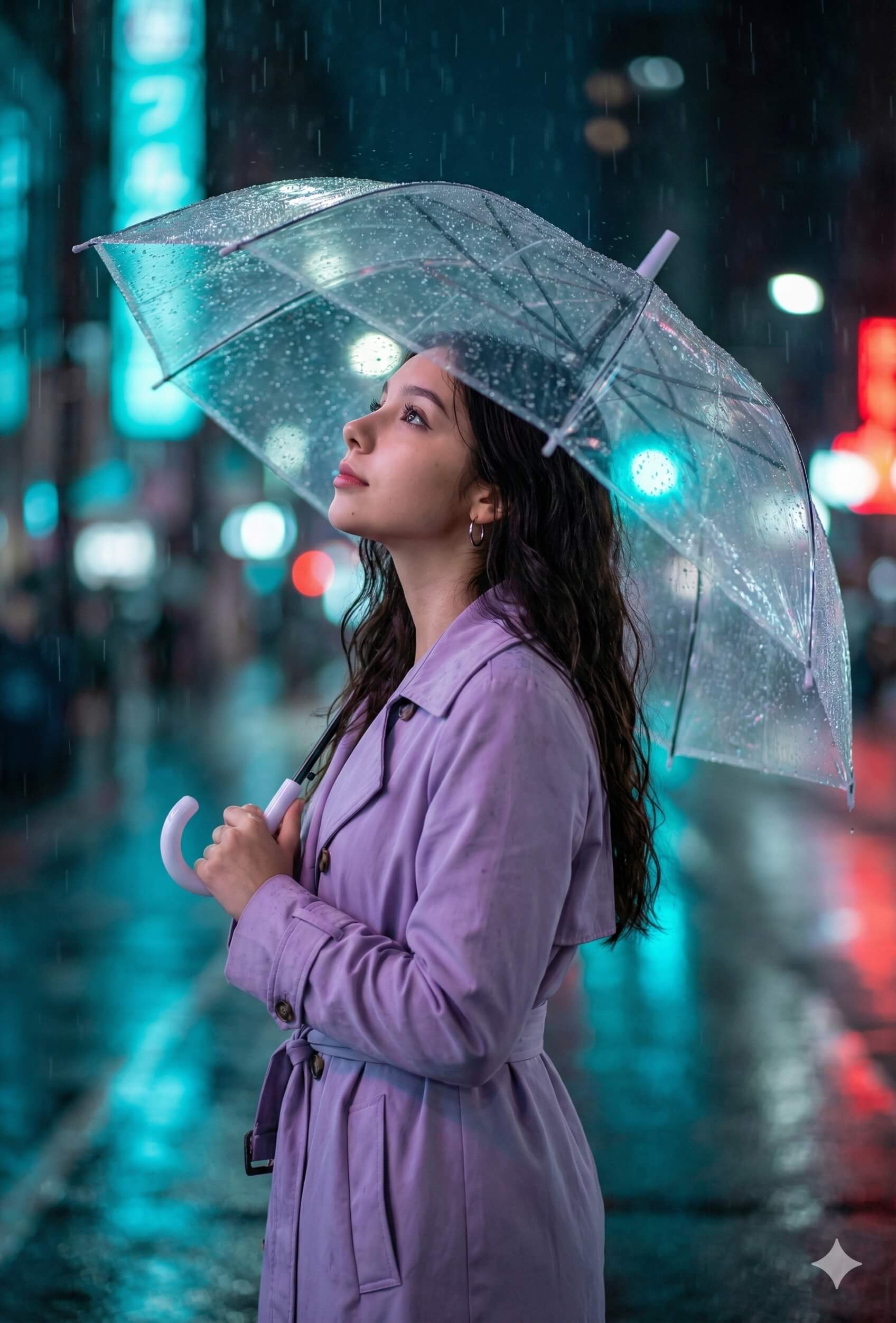 AI Generated result for: Purple Coat Under Citylight