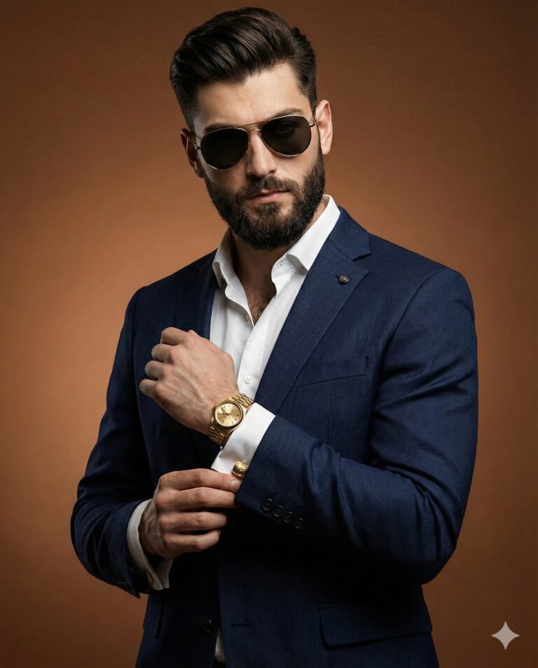 Gemini Prompt Gemini: Bearded man in a navy suit and...