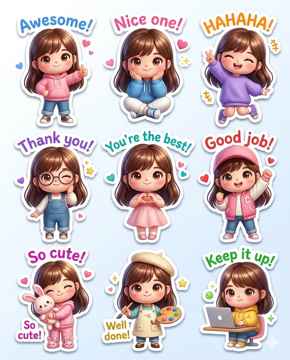 Result 2 for Chibi Girl Expression Pack AI Photo Editing Prompt