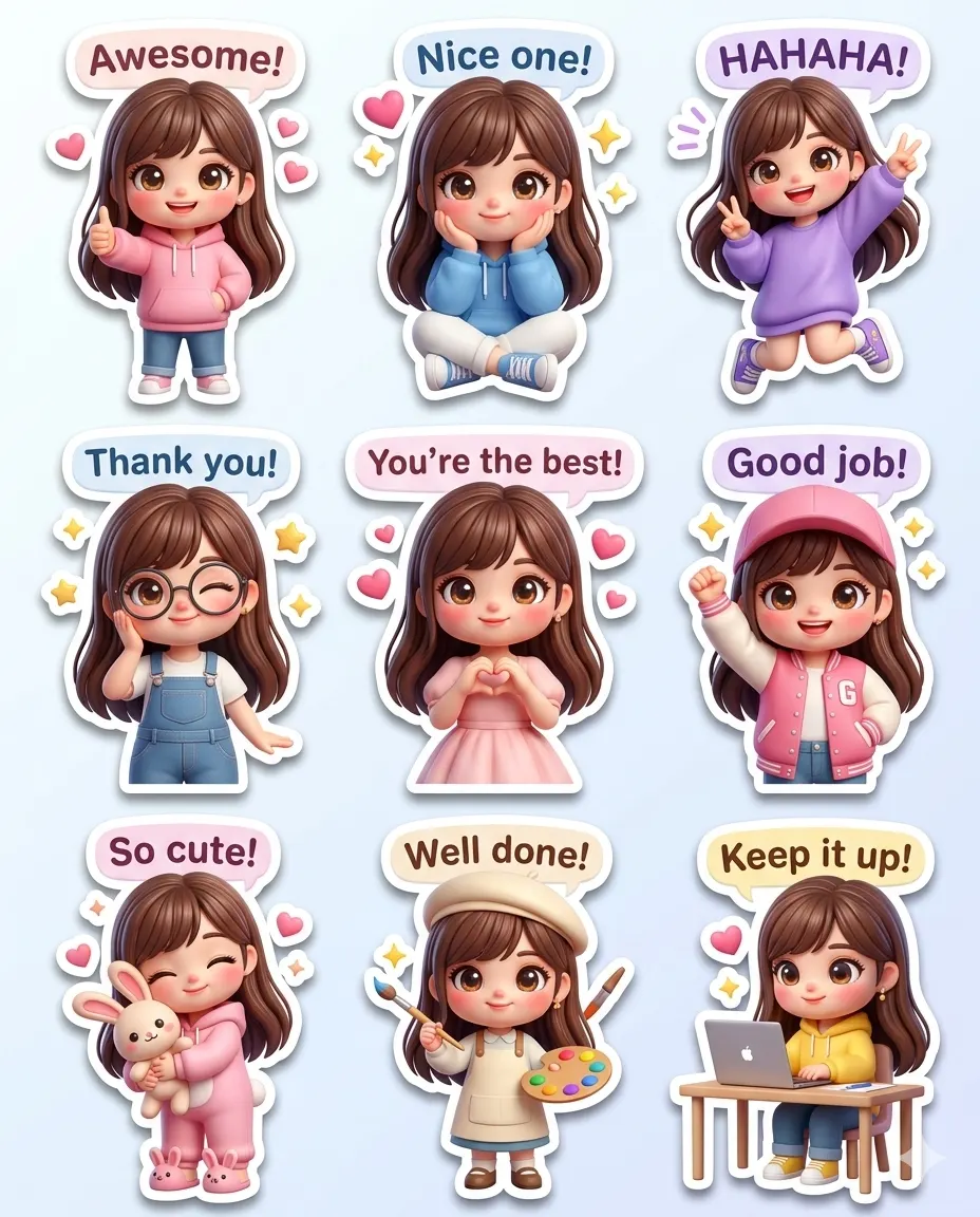 Result 3 for Chibi Girl Expression Pack AI Photo Editing Prompt